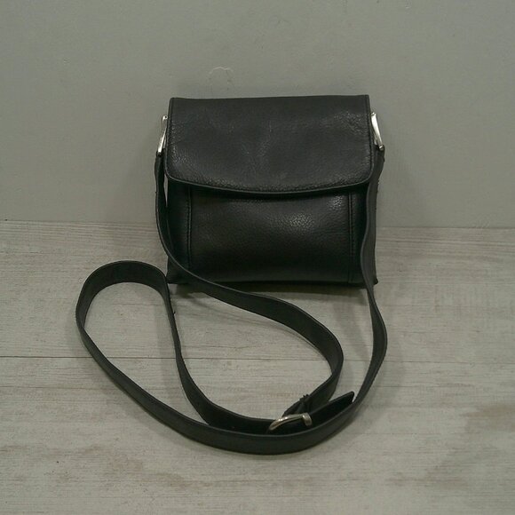 St. John's Bay Handbags - St. John's Bay Vintage Minimalist Black Leather crossbody Silver Toned Hardware
